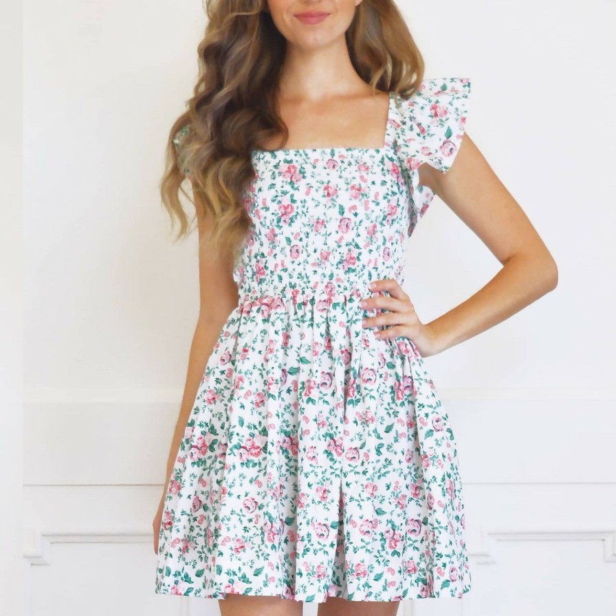 Apparel & Sleepwear 8 Oak Lane  | Women'S Cottage Rose Bow Back Smocked Mini House Dress