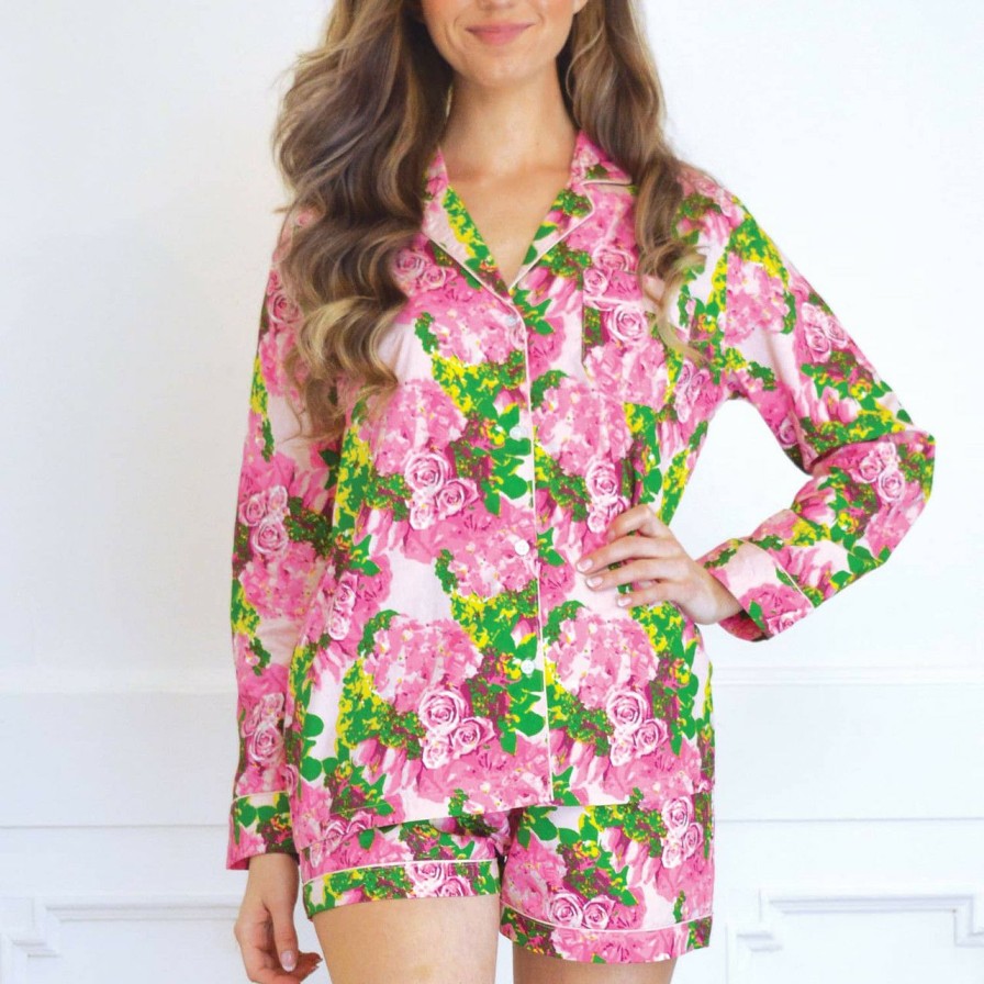 Apparel & Sleepwear 8 Oak Lane  | Rose Garden Pj Set With Shorts & Long Sleeve Top