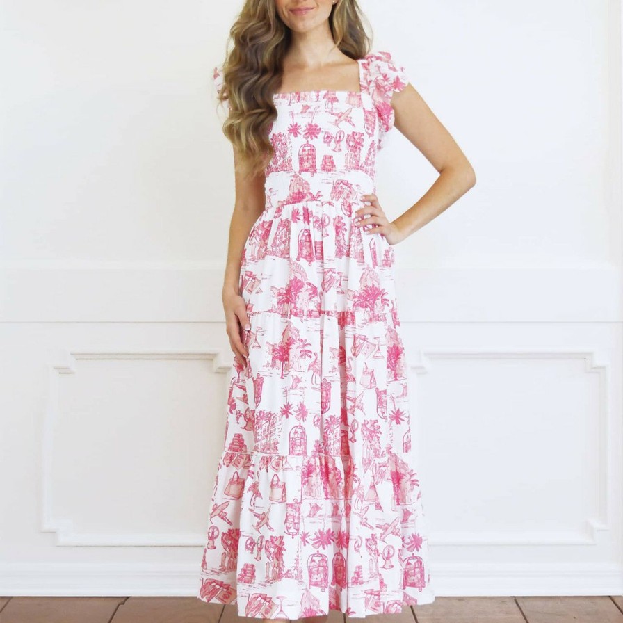 Apparel & Sleepwear 8 Oak Lane  | Pink Toile Smocked House Dress